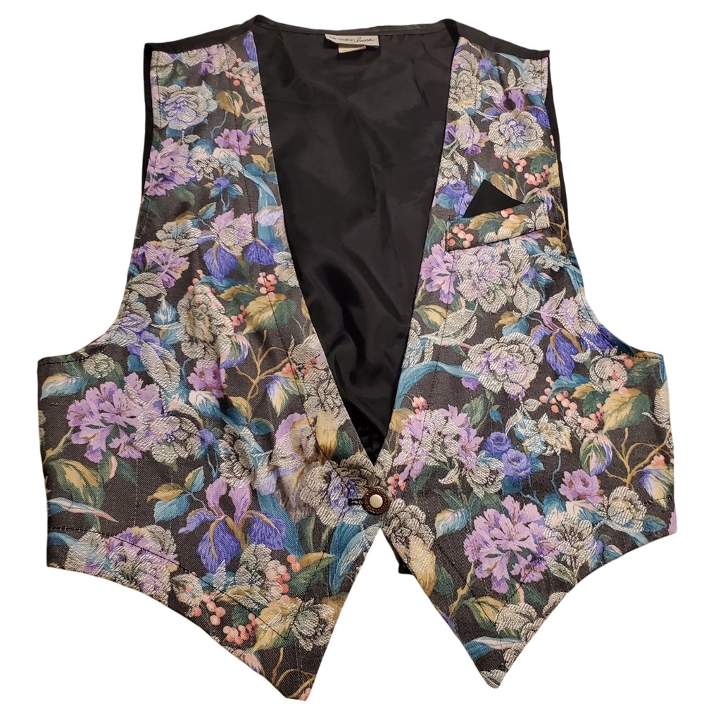 Vintage Breakin Loose Purple Black Floral‎ Vest Button Up 90s SZ:13/14